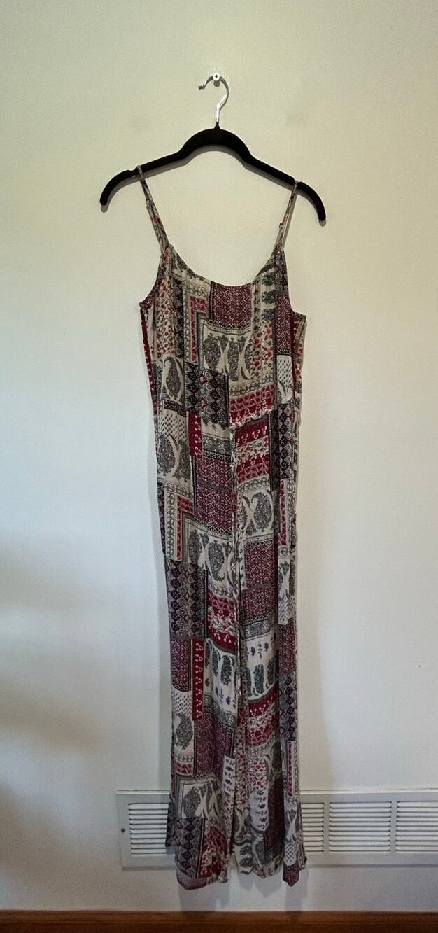 Love Tree boho jump suit womens L patchwork adjustable straps light festival
